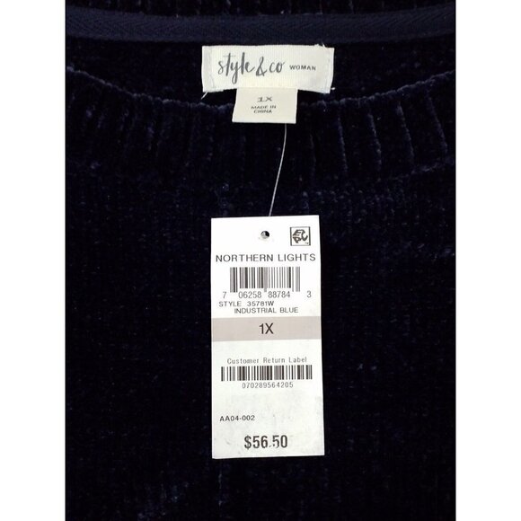 Style & co.-Woman Plus Size 1X~Industrial Blue Velvet Sweater NWT $56.50 - Picture 3 of 8